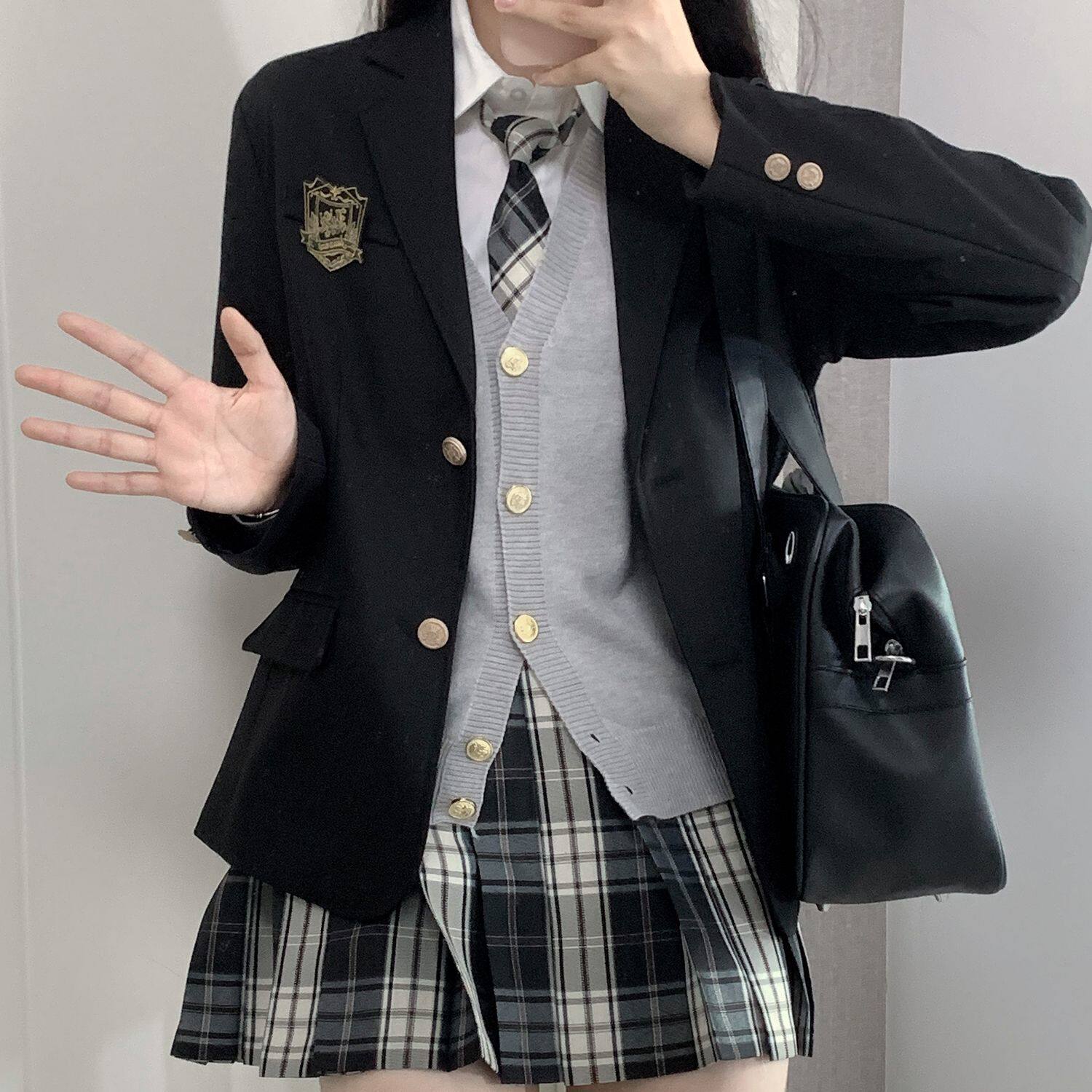 香草圆子JK原创正版西装格裙套装春秋制服叠穿四件套校供多款可选