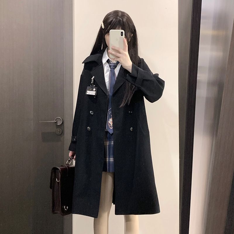 原创jk黑色风衣毛衣背心衬衫学院套装JK制服短裙秋冬款全套高级