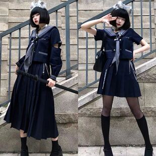 【喵星人】原创正版JK制服女生长短袖刺绣绀色水手服不良长裙套装