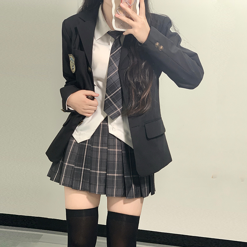 原创日系jk制服西装百搭外套秋冬学院风校供感女通勤西服格裙套装