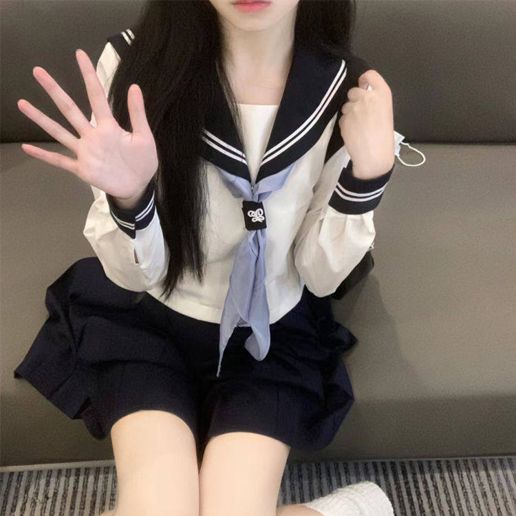 jk制服黑领二本水手服基础款学院风日系正版中间服套装校服秋冬款