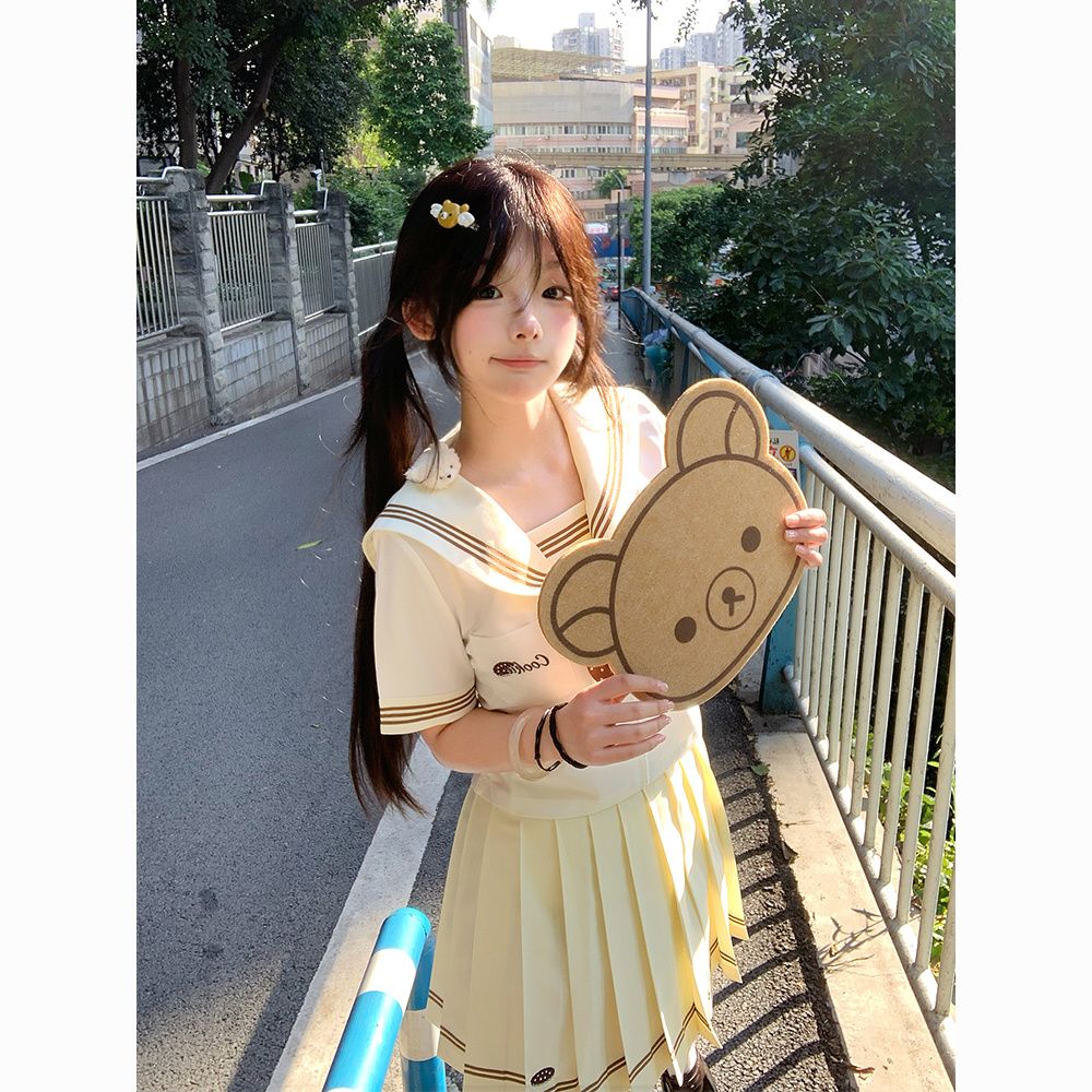 【曲奇浪花】甜嗑正版原创jk水手服短袖学院风制服套装可爱奶黄色