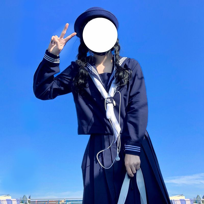 基础款绀色三本正统JK制服日本水手服学院风不良长裙学生校服班服