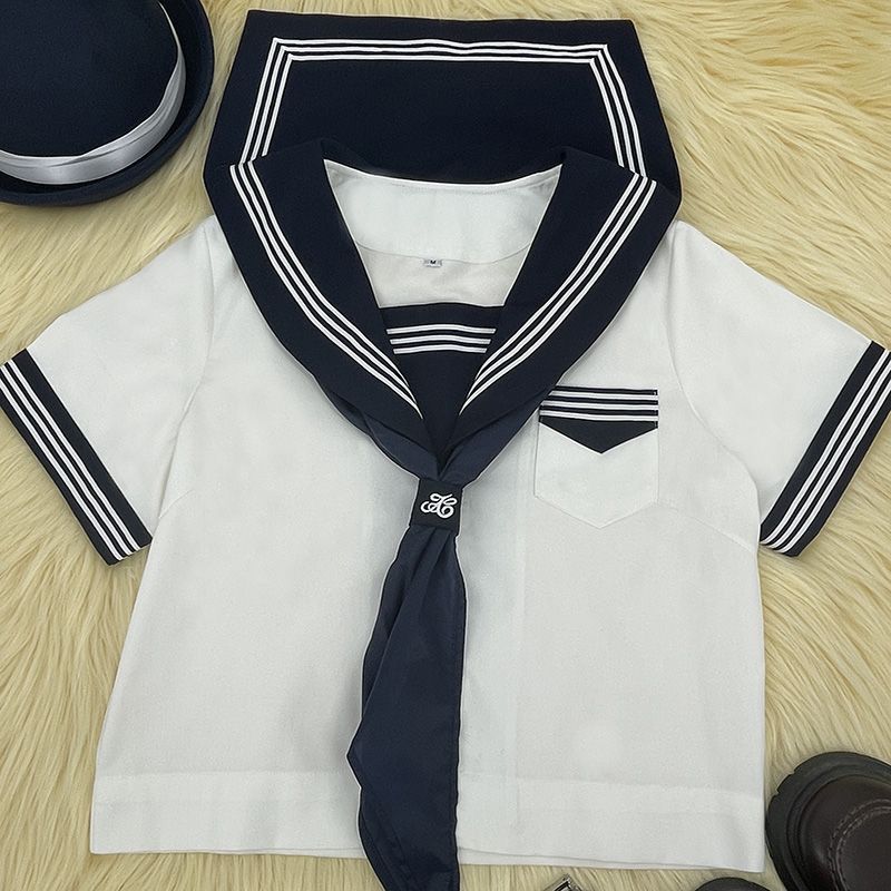 大婶家改良白三本满襟短袖日系正统原创正版jk制服水手服夏基础款