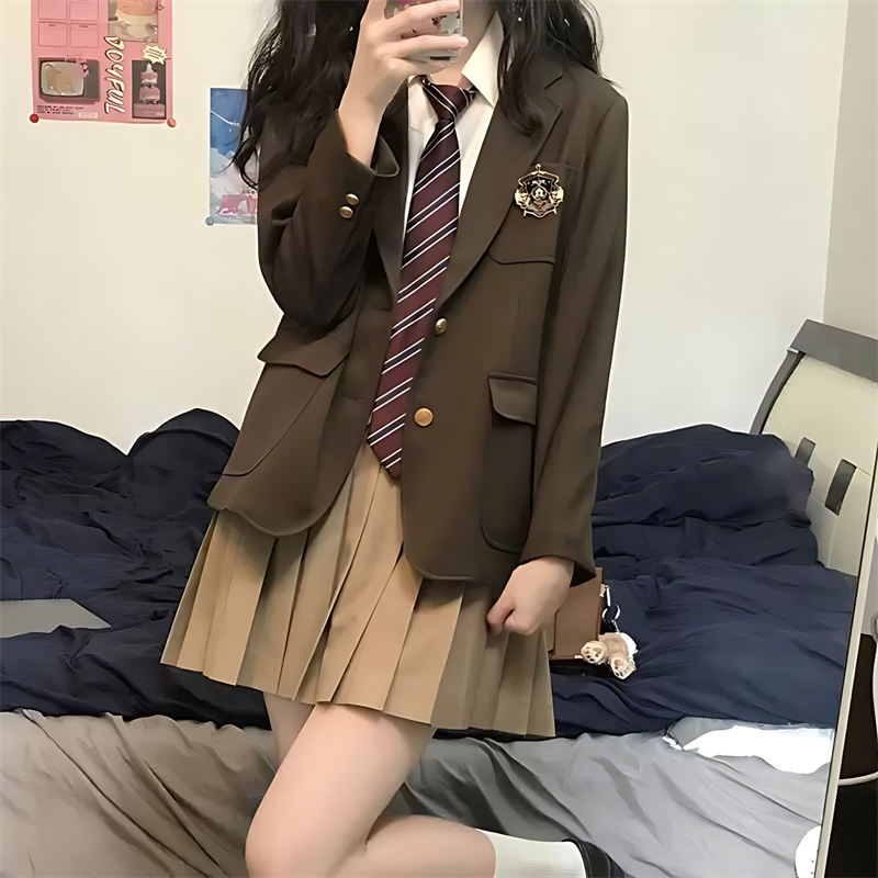 jk制服套装女学生三件套百褶裙学院风西装小个子盐系少女感穿搭秋