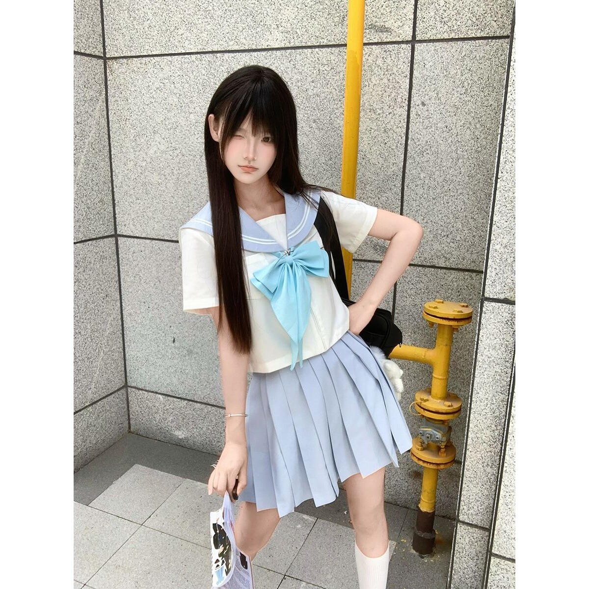 织野鹿jk制服原创正版海雾蓝基础款二本水手服短袖日系学院风套装