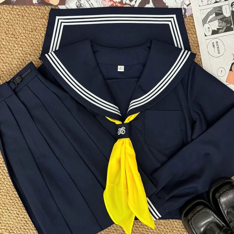 升级大码【绀三本】原创JK正统制服基础学院中间水手服套装学生