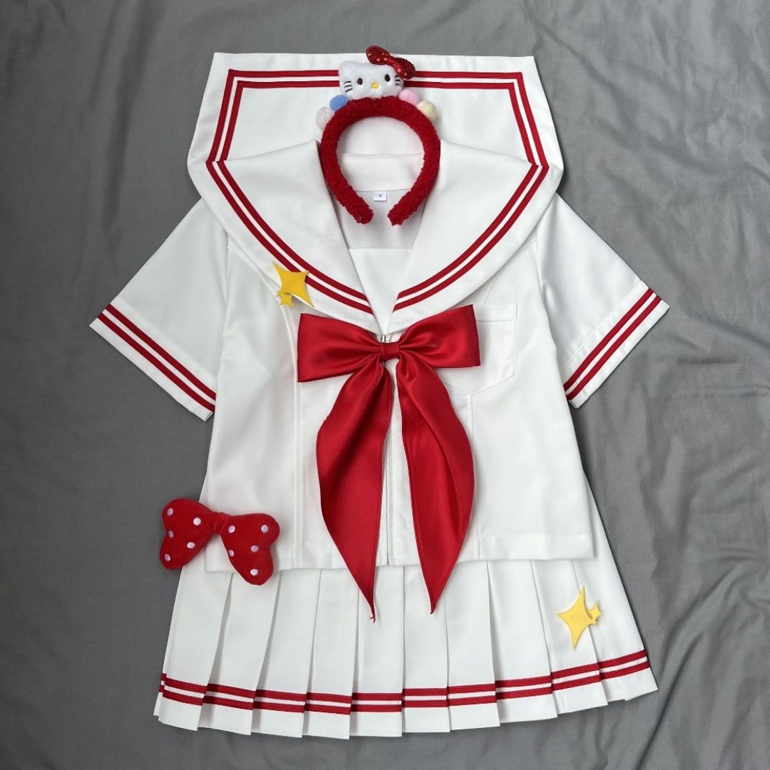 樱木子JK美少女亮红色襟线长短袖jk制服女日系套装水手服正版学院