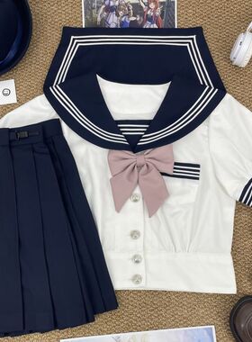 兔言舍原创JK制服夏季甜妹风收腰泡泡袖白三本水手服日系校供班服