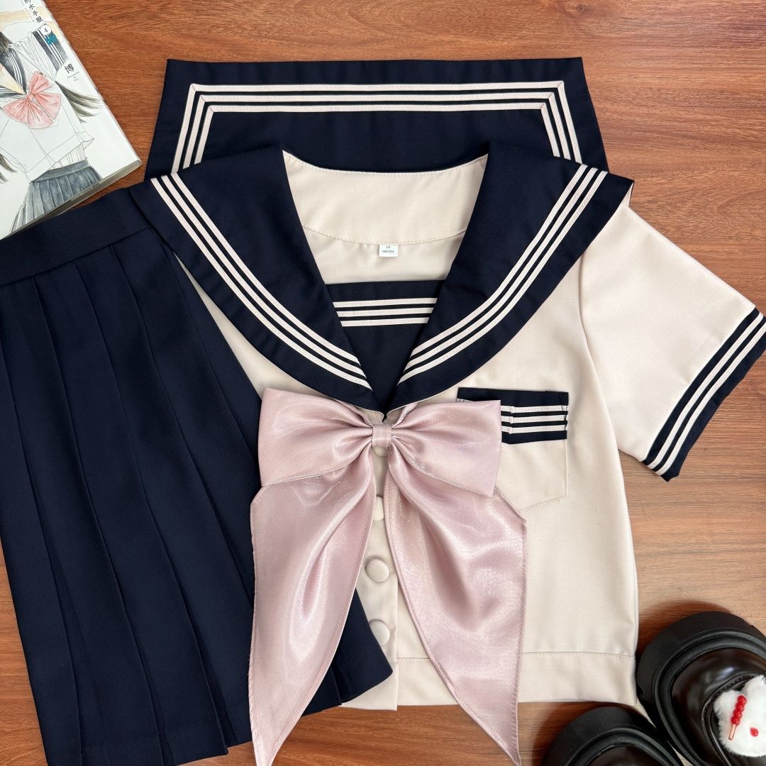 小糊涂JK【绀领粉三本】原创正版粉色水手服jk套装学院风长短袖