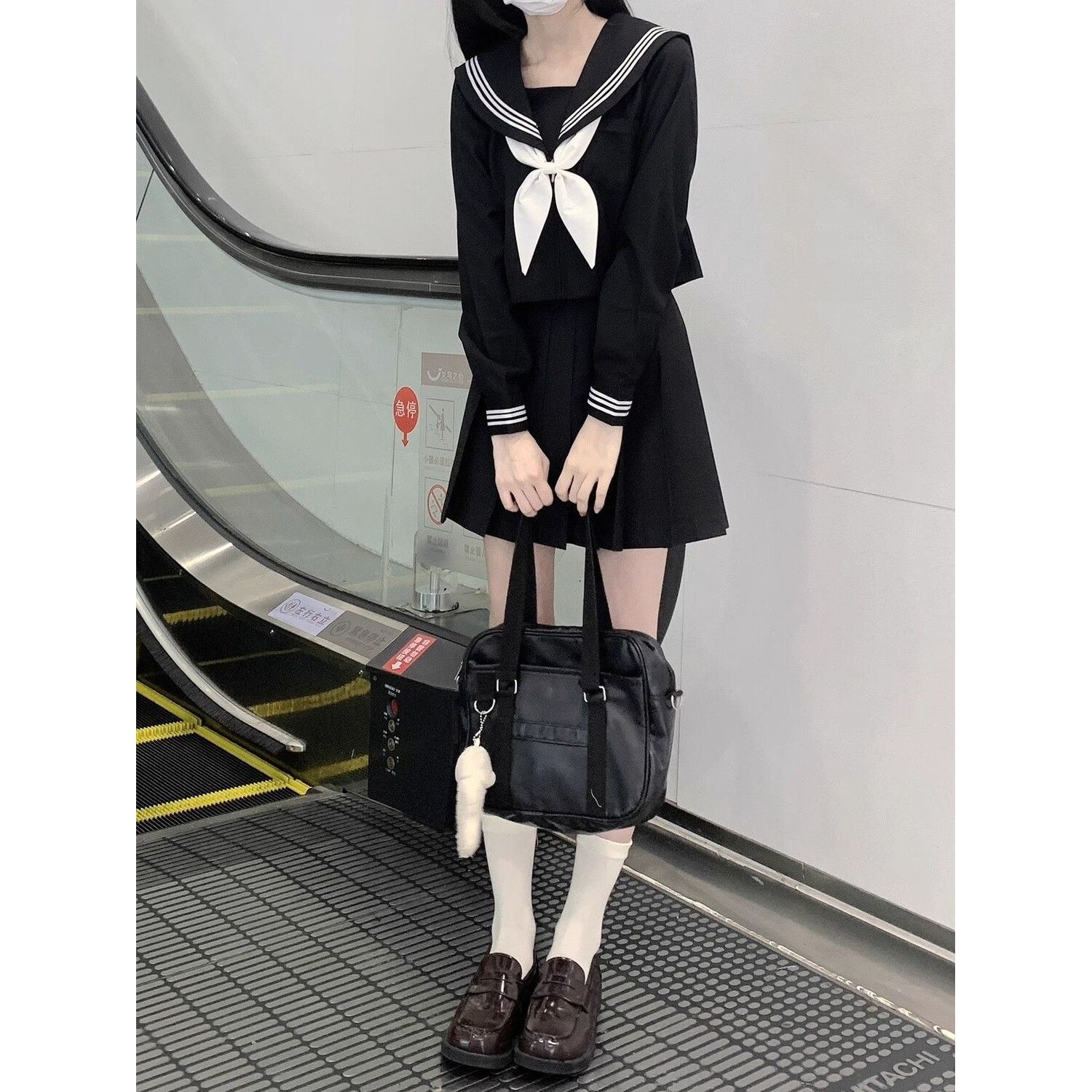 正统不良基础款水手服原创黑三本jk制服女长裙短袖夏季学院风套装