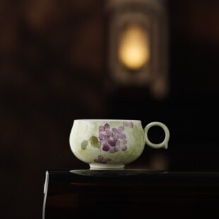 绿彩绣球花圆融小把杯陶瓷主人杯个人家用喝茶茶杯品茗杯功夫茶杯