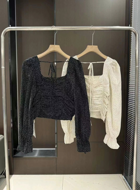 60613唇蔻2025特价夏季韩版方领波点长袖T恤衬衫修身显瘦百搭上衣