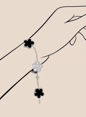 【高版】五花手链梵家红玉髓金镭射熊猫蓝玛瑙四叶草18K间钻满钻