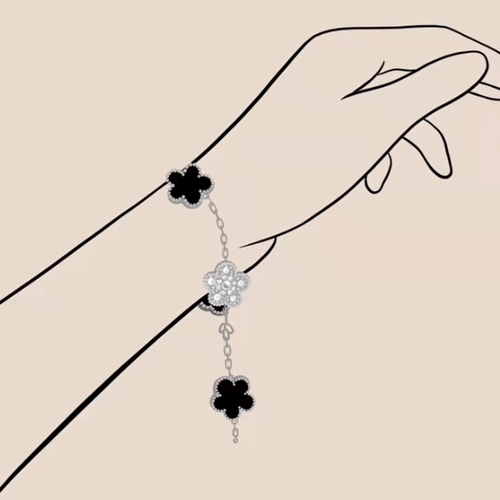 【高版】五花手链梵家红玉髓金镭射熊猫蓝玛瑙四叶草18K间钻满钻