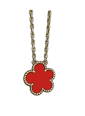 【高版】四叶草单花项链高版本v金梵家红玉髓镭射四叶草18K