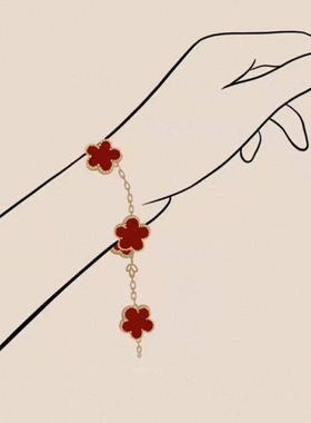 【高版】五花手链高版本v金梵家红玉髓镭射熊猫蓝玛瑙四叶草18K