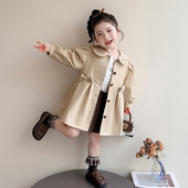 儿童千金风春装 2026新款 女童娃娃领卡其色风衣女宝宝薄外套中长款