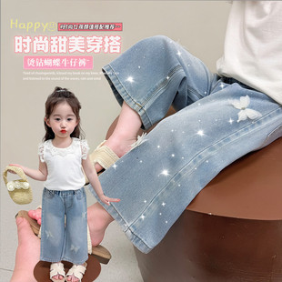 女童烫钻牛仔裤薄款2026夏新款小童满钻防蚊裤子女宝宝洋气阔腿裤