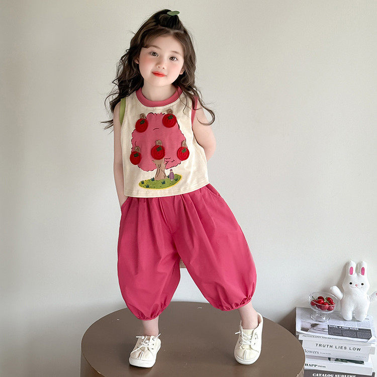 女童多巴胺运动套装夏季小童女宝洋气苹果树背心防蚊灯笼裤两件套