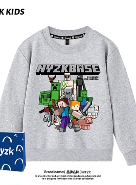 NYZK我的世界男童卫衣秋冬款加绒中大童时髦衣服帅气儿童宝宝长袖