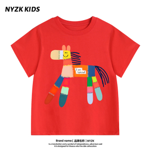 T恤 本命年洋气时髦儿童女童上衣纯棉打底衫 Nyzk红色男童短袖 夏装