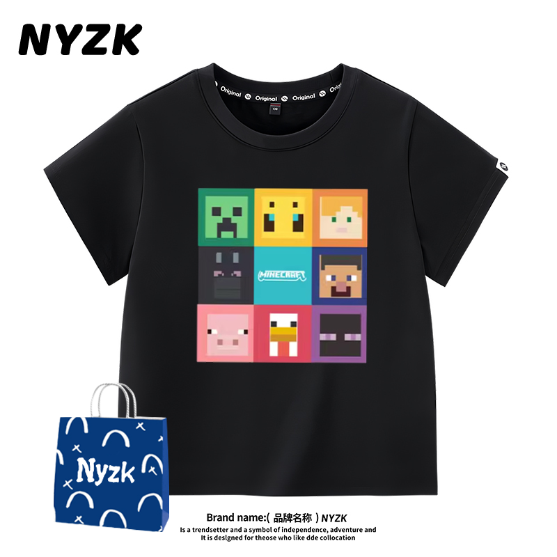 NYZK我的世界男童短袖T恤纯棉洋气时髦帅气男孩酷帅洋气周边夏装