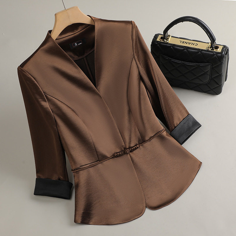 深咖色短款西装外套女2025新款