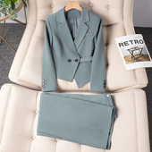 小西装 领外套女裤 子秋冬季 短款 两件套装 长袖 新款 职业休闲 显瘦修身