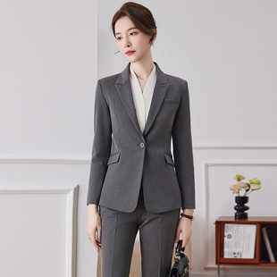 职业小西装 深灰色长袖 领外套女衬衫 裤 2024年春秋季 子裙子套装 新款