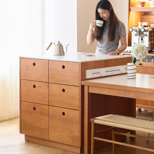 二黑木作 实木岩板复古餐边柜中古风樱桃木橱柜客餐厅 森川岛台