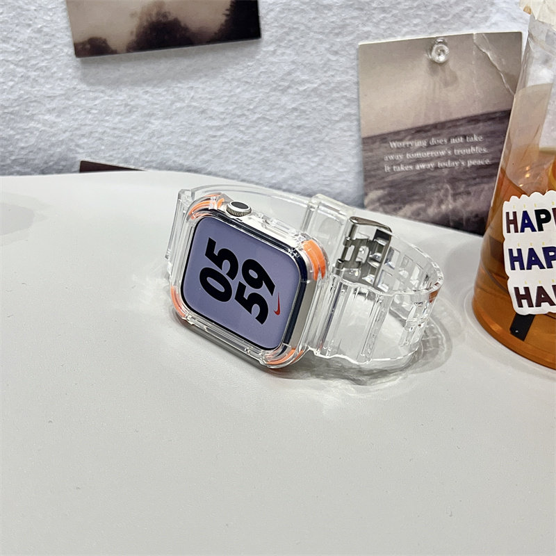 冰川一体透明适用苹果s11手表带S10代iwatch98s765气囊腕带夏天女
