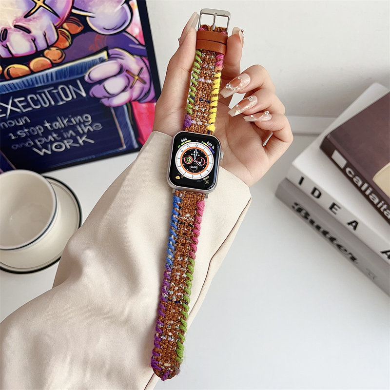 民族风格纹毛昵适用苹果s10手表表带s9代iwatch8s765秋冬腕带情侣