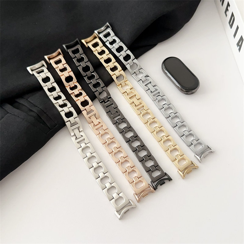 适用小米8/9NFC手环10金属表带方块镂空小香风手链替换腕带夏天女