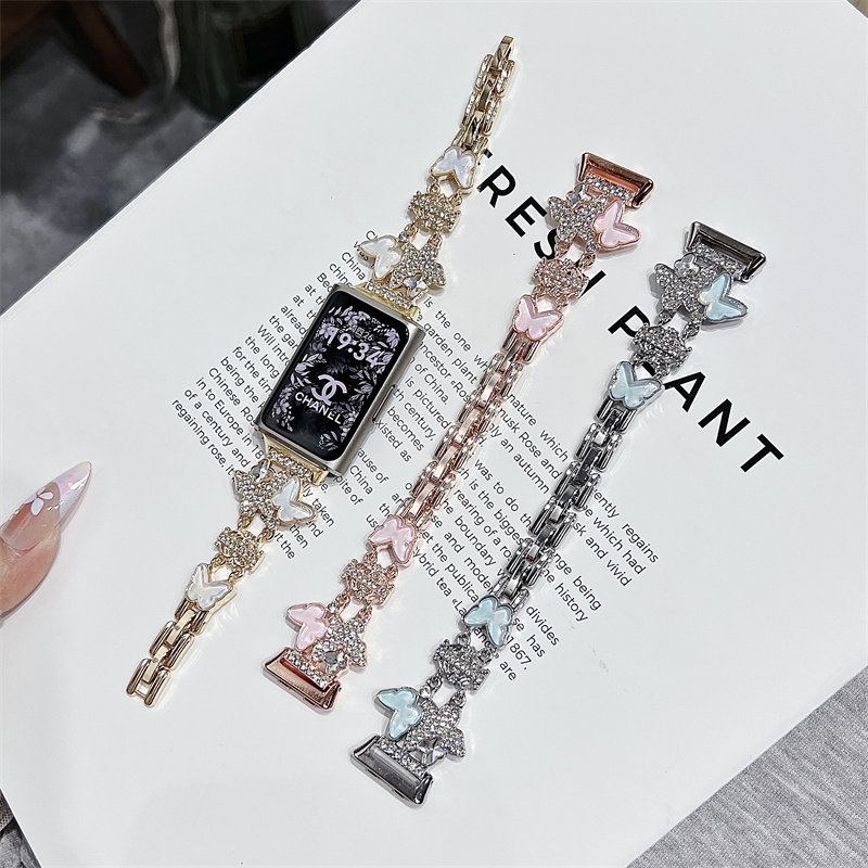 小清新蝴蝶皇冠镶钻适用华为11/11pro手环表带10/9/8NFC腕带金属