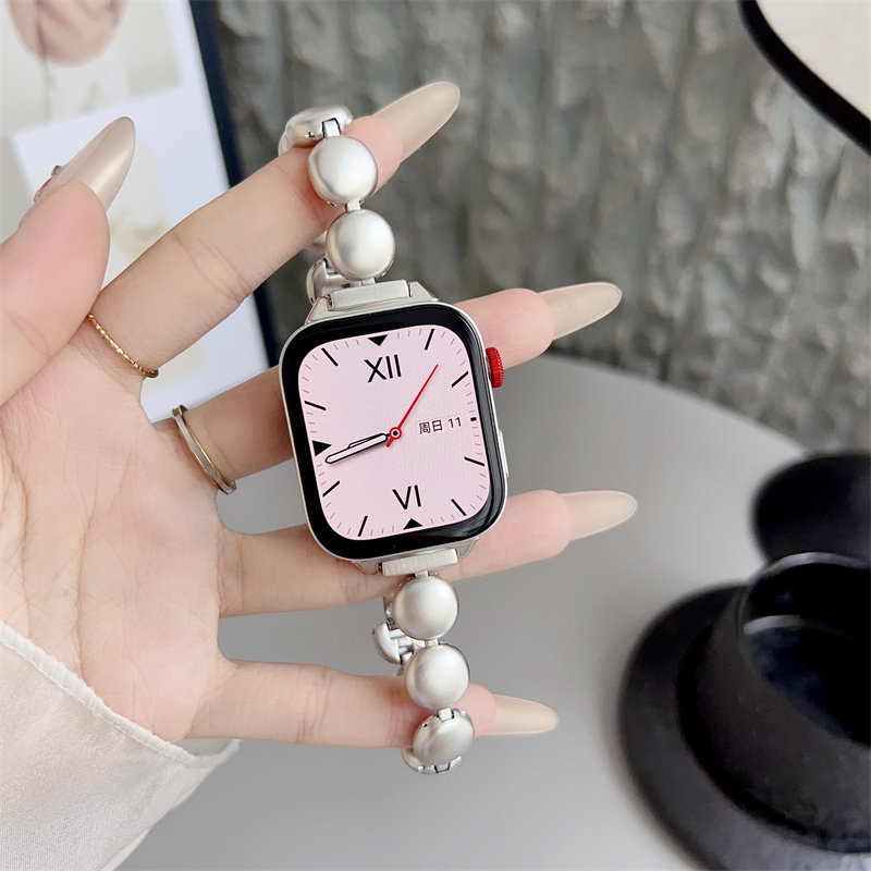 小清新小圆点适用华为10/9NFC手环8表带Fit4腕带金属链条蝴蝶扣女