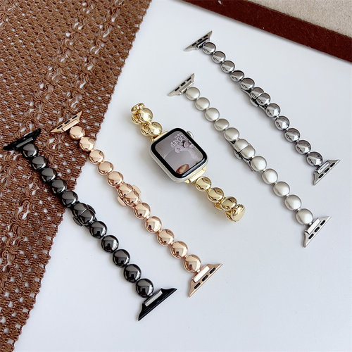 小清新小圆点适用苹果s11表带S10代iwatch98s765腕带金属蝴蝶扣潮