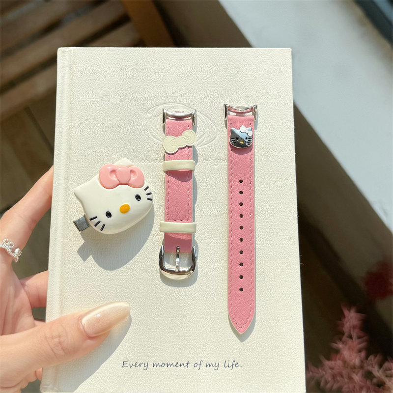 卡通立体蝴蝶结适用小米10/9NFC手环表带8pro腕带豹纹KT猫皮质潮P