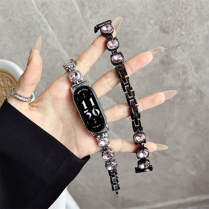 适用小米8/9NFC金属手环10表带卡通KT猫凯蒂镶钻小香风腕带手链女