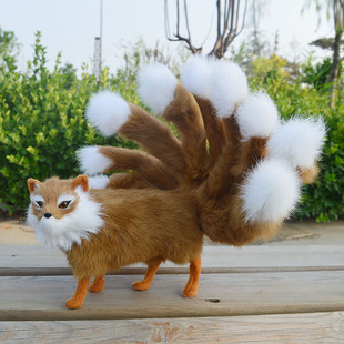 真皮仿真狐狸摆件白狐了九尾狐动物模型家居装饰桌面摆件可爱毛绒