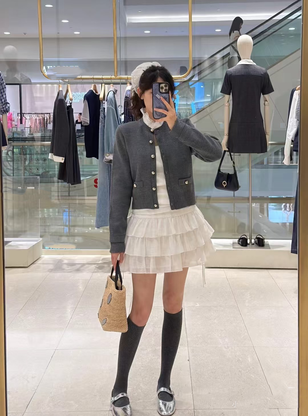 法国SD25秋冬法式时尚拼接木耳边针织开衫