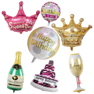 成人生日派对装饰布置套餐金色皇冠气球布置蛋糕香槟酒瓶酒杯