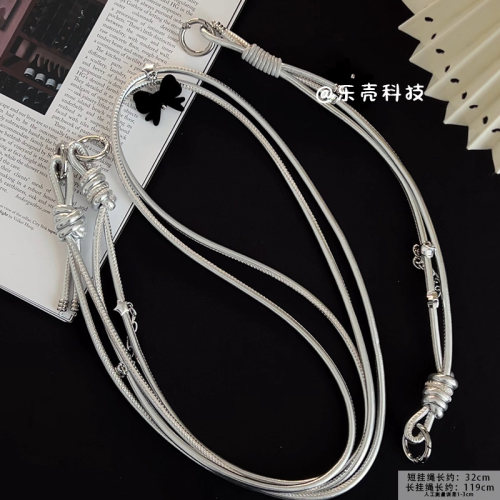 银色皮质手机挂绳斜挎手提手腕