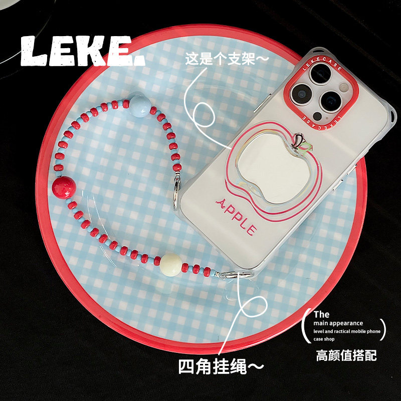 线条红苹果适用iphone17pro手机壳带挂绳13斜挎可背苹果16promax四角开孔15镜子支架14背包式12链条16挂链