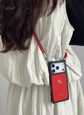 新年红色立体小马~适用iphone17手机壳带挂绳15斜挎可背苹果16promax四角防摔小米14懒人13手提12马年p80情侣