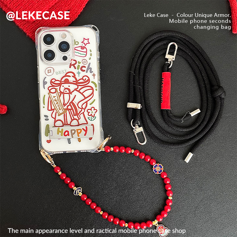财神爷手机壳挂绳斜挎链条手提