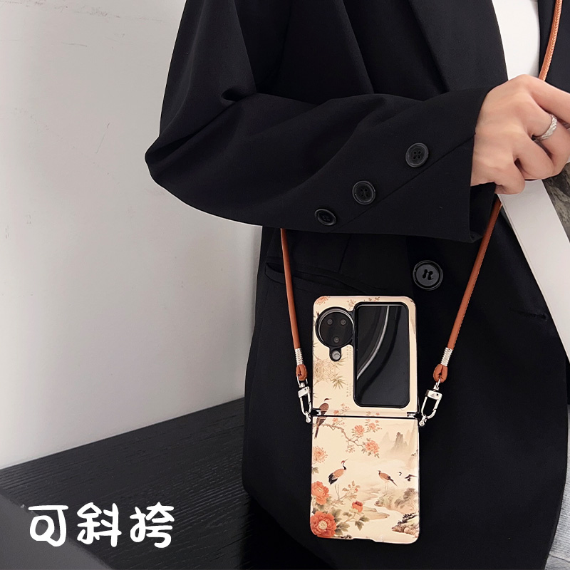 适用华为p50pocket手机壳带挂绳
