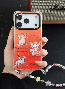 治愈天使猫咪小马~适用苹果17pro手机壳带挂绳16手腕苹果15promax四角防摔p80链条14手提小米13懒人12挂链