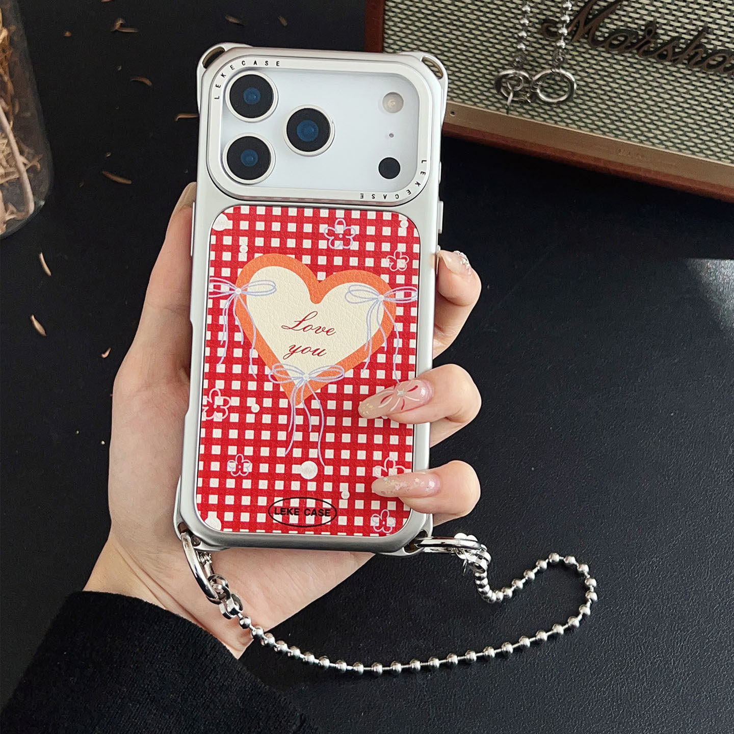 韩系蝴蝶结爱心~适用苹果16手机壳带挂绳15斜挎可背iphone17promax四角防摔p80链条14手提小米17懒人13挂链12