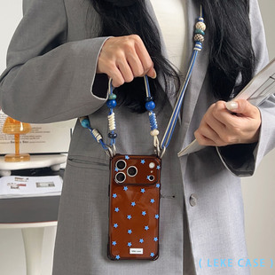 秋冬蓝星星~适用苹果18promax手机壳带挂绳16斜挎可背iphone15四角开孔小米17手腕14手提13硅胶12华为pura80